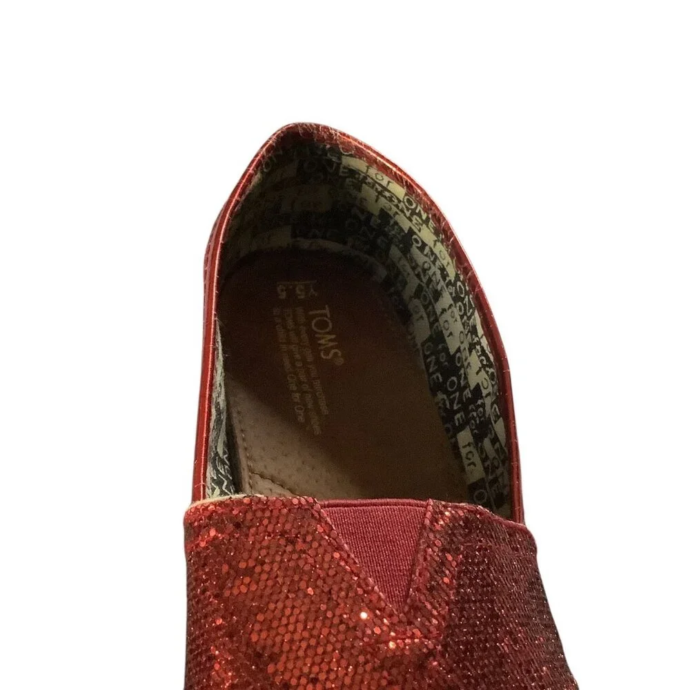 Toms Youth Classic Red Glitter Slip On Shoes Size 5.5‎ Lightweight Casual Flats